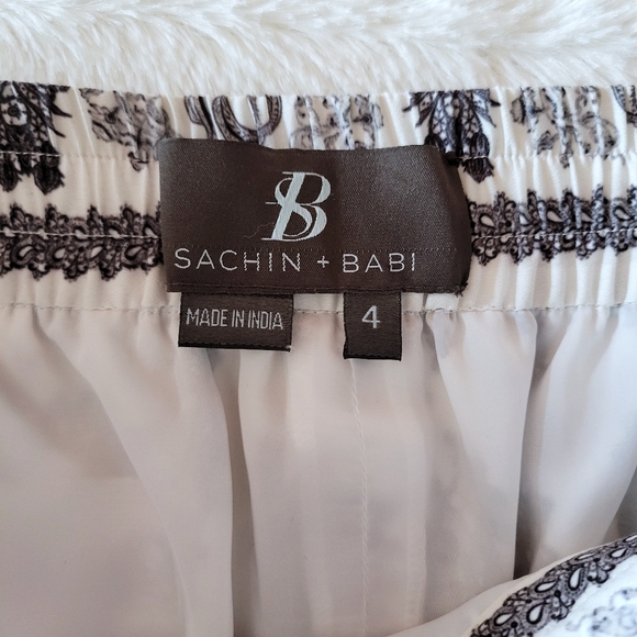 Like New Sachin+Babi Black & White Lace Print Silk Pants Trousers Size US 4 - Picture 7 of 8